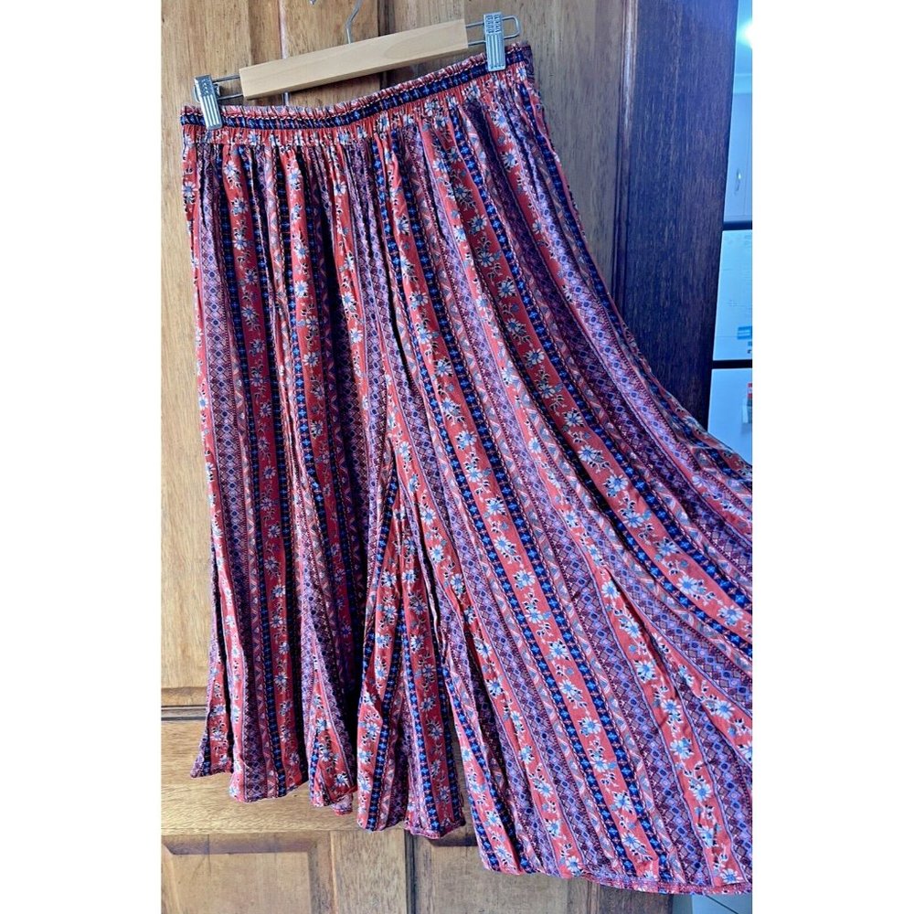 Isabella Boho Size Medium Wide Leg Rust Floral Coloured Culotte Style Pants - Picture 2 of 9